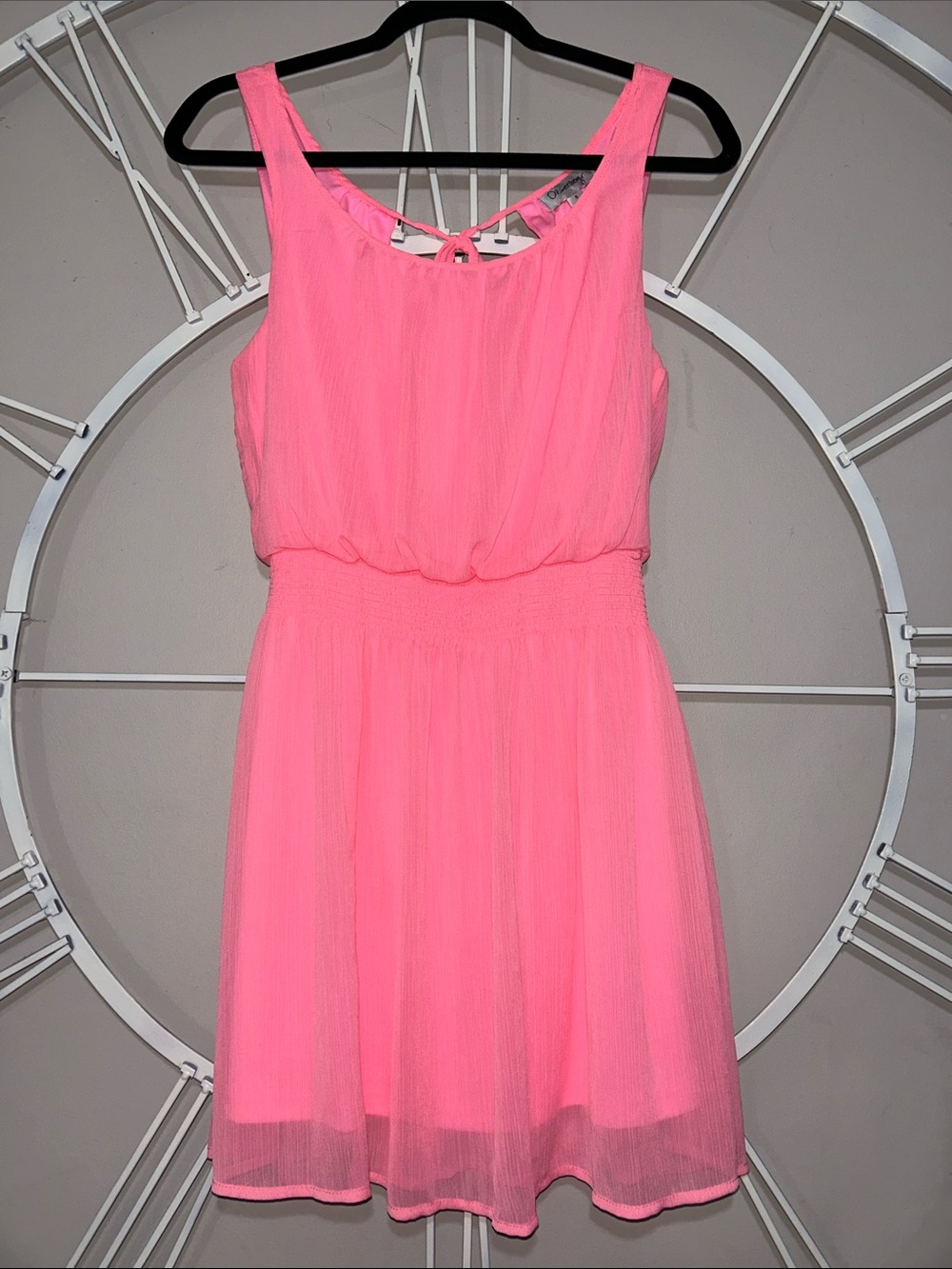Olsenboye Neon Pink Pleated Chiffon Mini Dress
